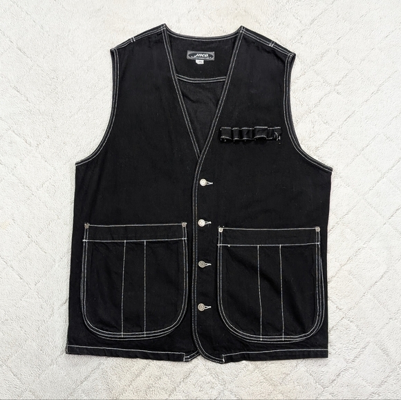 Vintage JNCO Vest Jacket Mens M Black Denim Streetwear Skater Baggy 90s Utility - Picture 1 of 9